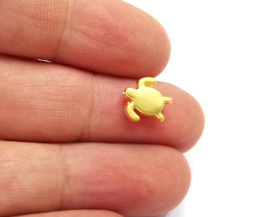 5 Sea Turtle Beads Charms Gold Plated (10x10mm) G28238