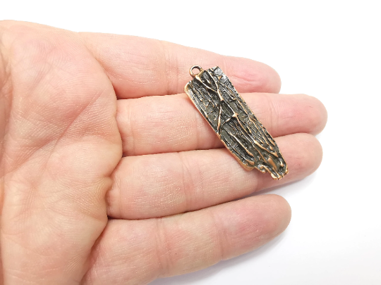 Wood Bark Textured Charms Antique Copper Plated Charms (49x16mm) G29388