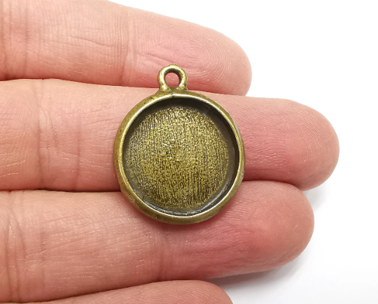 Round Pendant Bezels, Resin Blank, inlay Mountings, Mosaic Frame, Cabochon Bases, Dry Flower Settings Antique Bronze Plated (20mm) G29818