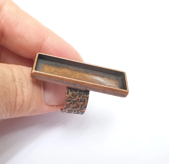 Rectangle Antique Copper Ring Blank Settings, Cabochon Mounting, Adjustable Resin Ring Base Bezel, Inlay Mosaic Ring Bezel (40x10mm) G29540