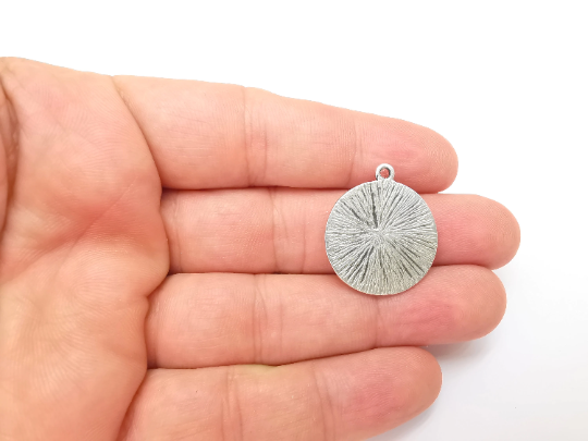 Flower Leaf Charms Moon Hammered Disc Charms Antique Silver Plated (28x24mm) G28720