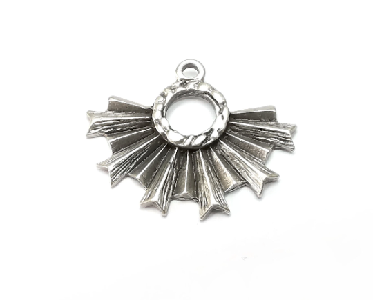 Unique Sun Dangle Charms, Antique Silver Plated Charms (29x23mm) G28945