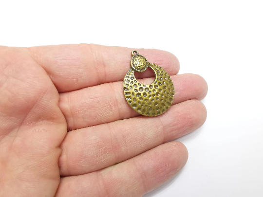 Hammered Dome Round Charms Antique Bronze Plated Charms, Earring Dangle Components (35x27mm) G29395