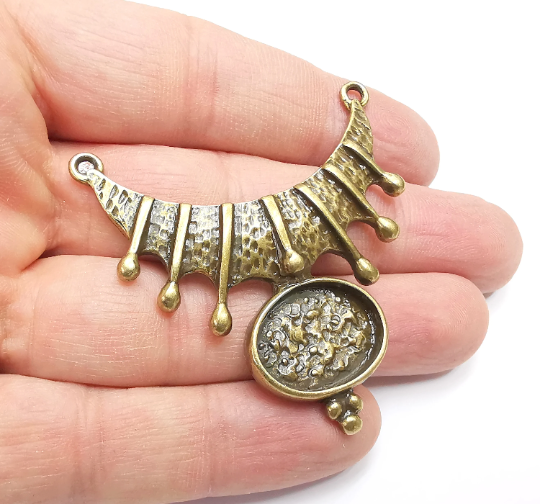 Antique Bronze Pendant Oval Bezel, Resin Blank, inlay Mounting, Mosaic Frame Cabochon Base (52x51mm ) (20x15mm bezel) G29503