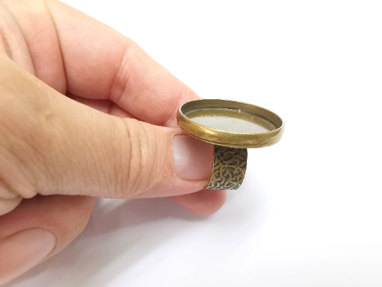 Round Ring Blank Setting, Cabochon Mounting, Adjustable Resin Ring Base, Inlay Ring Blank Mosaic Bezels Antique Bronze Plated (30mm) G29304