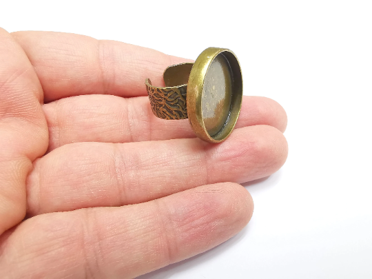 Round Ring Blank Setting, Cabochon Mounting, Adjustable Resin Ring Base, Inlay Ring Blank Mosaic Bezels Antique Bronze Plated (25mm) G29556