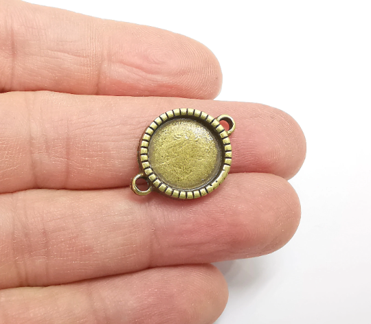 Round Pendant Connector Bezels, Resin Blank, inlay Mountings, Mosaic Frame, Cabochon Bases, Settings, Antique Bronze Plated (14mm) G29580