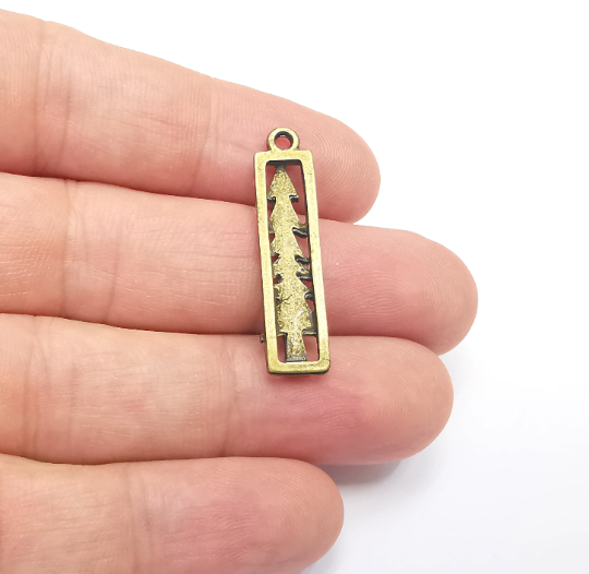 Tree Charms Antique Bronze Plated Pine Tree DIY Charms, Dangle Earring Component (33x8mm) G28255