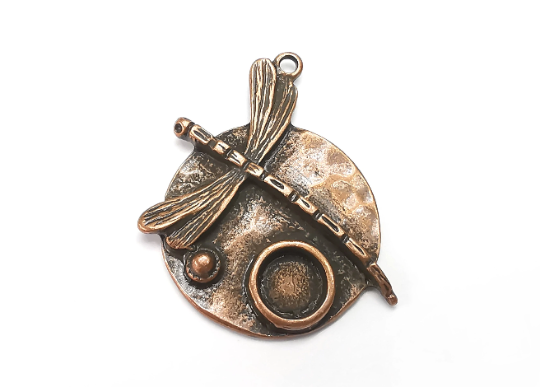 Dragonfly Pendant Bezel, Resin Blank, inlay Mountings, Mosaic Frame, Cabochon Bases, Dry Flower Settings, Antique Copper Plated (8mm) G28909