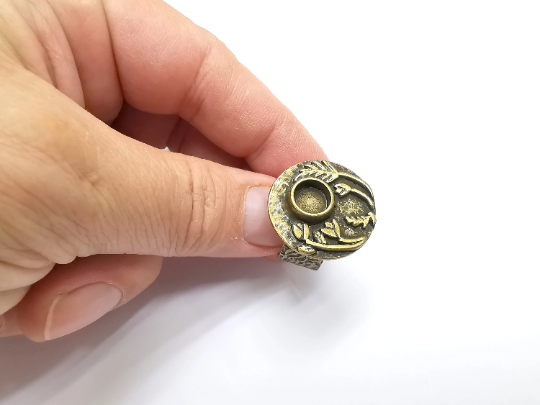 Flower Ring Blank Setting, Cabochon Mounting, Adjustable Resin Ring Base, Inlay Ring Blank Mosaic Bezels Antique Bronze Plated (8mm) G29303