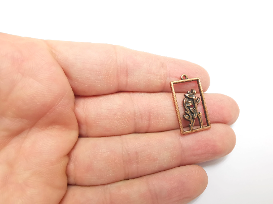 2 Flower Plant Charms Antique Copper Plated Charms (27x15mm) G29569