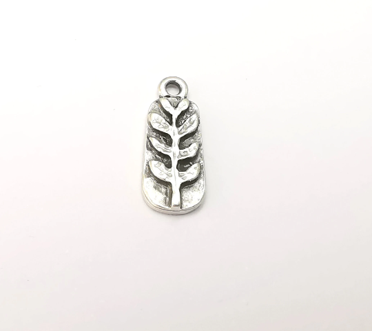 Sprout Charms, Leafy Branch Plant Charms, Virgo Wheat Charms, Antique Silver Plated (19x7mm) G28747