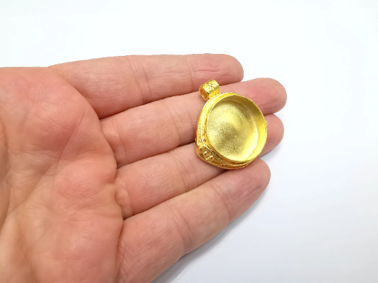 Round Pendant Blanks, Resin Bezel Bases, Mosaic Mountings, Dry flower Frame, Polymer Clay base, Antique Gold Plated (24mm) G29582