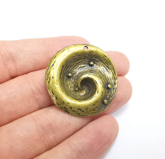 Bronze Corrugated Round Pendant Charms, Antique Bronze Plated Charms (34x20mm) G29552