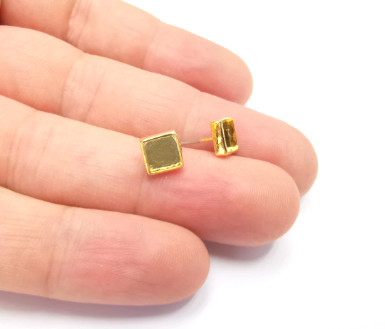 Square Blank Gold Earring Set Base Wire Shiny Gold Plated Brass Earring Base (6x6mm blank) G28352