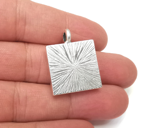 Square Pendant Blanks Resin Bezel Base Mosaic Mountings Antique Silver Plated (30x23mm) (20mm Blank Size) G28083