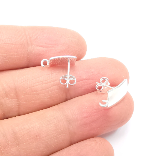 Sterling Silver Earring Posts 2 Pcs (1 pair) 925 Silver Earring Needle with Loop Findings (14x8mm) G30070