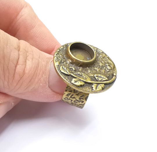 Flower Ring Blank Setting, Cabochon Mounting, Adjustable Resin Ring Base, Inlay Ring Blank Mosaic Bezels Antique Bronze Plated (10mm) G29322