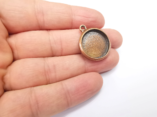 Copper Round Pendant Blank Bezel Resin Mosaic Mountings Antique Copper Plated Charms (27x22mm)(20 mm Bezel Inner Size) G29526