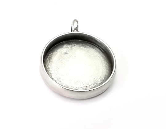 Round Pendant Blanks Resin Bezel Base Mosaic Mountings Antique Silver Plated (22 mm Bezel Inner Size) G28220