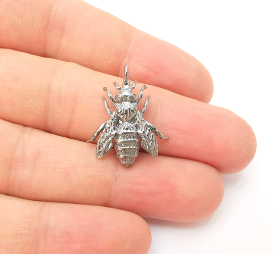 Sterling Silver Bee Charms 925 Antique Silver Charms (26x18mm) G30059