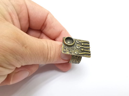 Flower Ring Blank Setting, Cabochon Mounting, Adjustable Resin Ring Base, Inlay Ring Blank Mosaic Bezels Antique Bronze Plated (8mm) G29302
