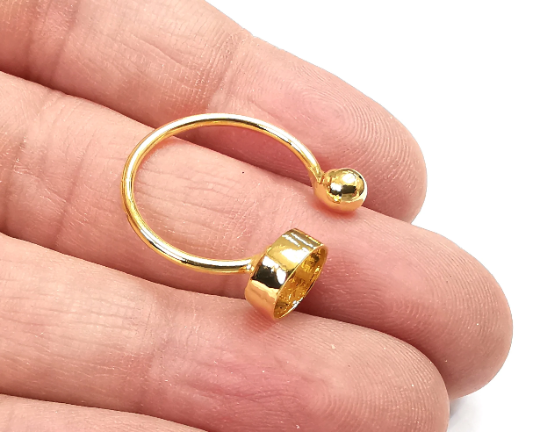 Shiny Gold Ball Head Ring Blanks Settings, Cabochon Mounting, Adjustable Resin Ring Base Bezels, Shiny Gold Plated Brass (8mm) G29562