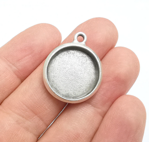 Round Pendant Blanks, Resin Bezel Bases, Mosaic Mountings, Dry flower Frame, Polymer Clay base, Antique Silver Plated (19mm) G29553