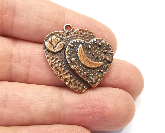 Heart Lotus Flower Charms Moon Stars Sky Pendant Antique Copper Plated Charms (28x28mm) G28025