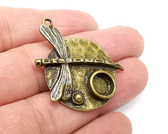 Dragonfly Pendant Bezel, Resin Blank, inlay Mountings, Mosaic Frame, Cabochon Bases, Dry Flower Settings, Antique Bronze Plated (8mm) G28920