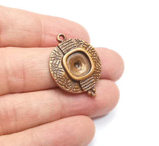 Copper Plated Charms Blank Resin Bezel Mosaic Mountings Cabochon Setting Antique Copper Plated Pendant (31x23mm)(10mm Blank) G29504
