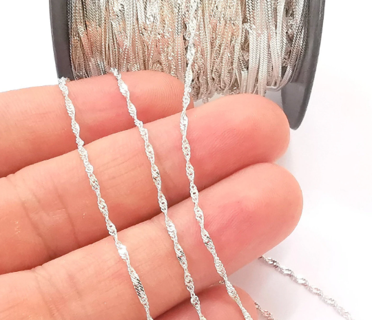 1 Feet Sterling Silver Singapore Chain 925 Solid Silver Rope Chain Serpentine Chain (1,5mm) G30049