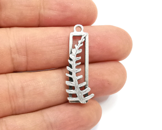 Fern Leaf Charms Frame Antique Silver Plated (34x12mm) G28237