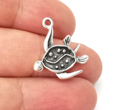 Sea Turtle Charms Antique Silver Plated Nautical Charms, Earring Dangle Components (23x20mm) G28300