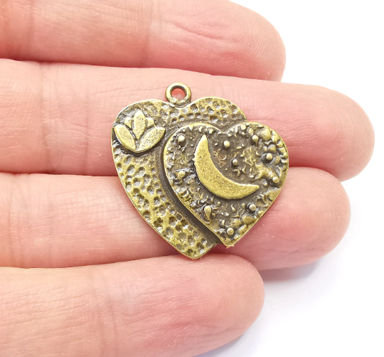 Heart Lotus Flower Charms Moon Stars Sky Pendant Antique Bronze Plated Charms (28x28mm) G28015