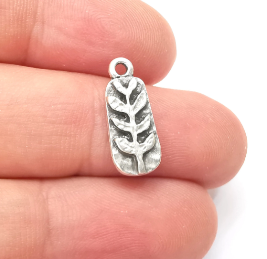 Sprout Charms, Leafy Branch Plant Charms, Virgo Wheat Charms, Antique Silver Plated (19x7mm) G28747