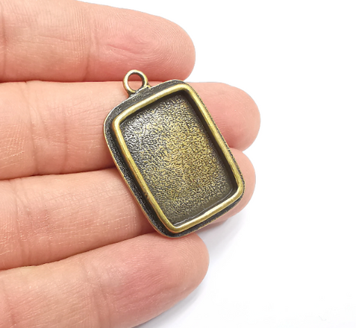 Rectangle Pendant Blanks, Resin Bezel Bases, Mosaic Mountings, Dry flower Frame, Polymer Clay base, Antique Bronze Plated (25x18mm) G29548