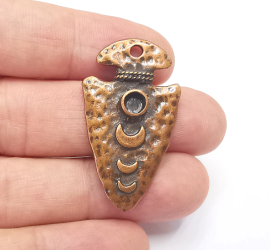 Moon Crescent Arrowhead Vase Charms Hammered Moonrise Ethnic Pendant (One side is blank) Antique Copper Plated (41x23mm) (4mm blank) G28246