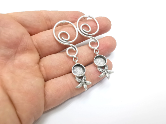 Earring Blank Bezel Antique Silver Plated Brass Earring Set Base (10mm blank) G29325