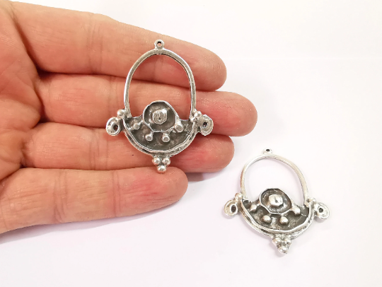 2 Dangle Charms Ethnic Tribal Rustic Charms Antique Silver Plated Charms (48x39mm) G24626