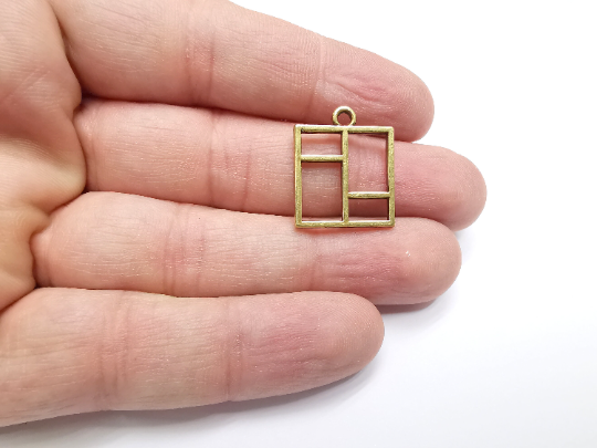 4 Geometric Charms Antique Bronze Plated Charms (22x18mm) G29338