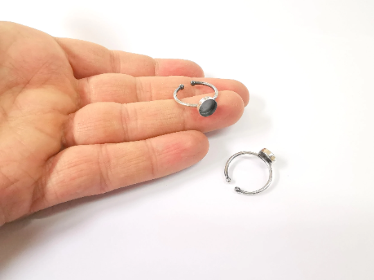 Sterling Silver Ring Blank Bezel 925 Antique Silver Setting Resin Ring Blank Cabochon Ring Mounting Adjustable Ring Base (8mm round) G30008