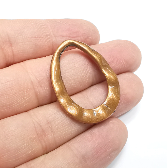 Wavy Oval Charms Pendant, Organic Shape Antique Copper Plated (36x29mm) G29369