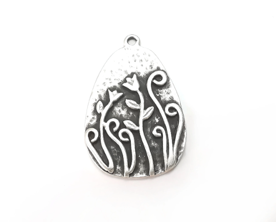 Flowers Garden Charms Antique Silver Plated Plants Charms (38x25mm) G28477