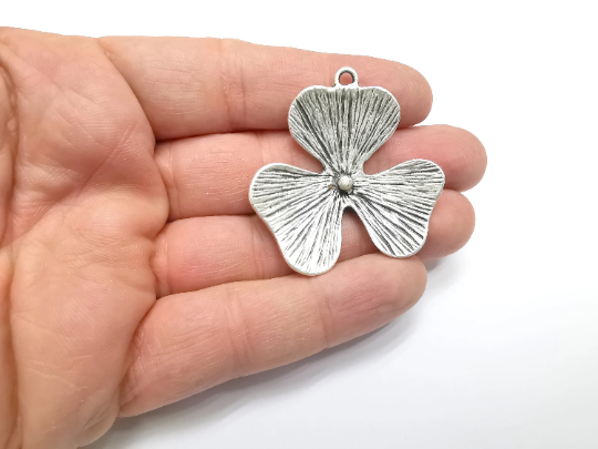 Flower Pendant Charms Antique Silver Plated Charms (44mm) G29375