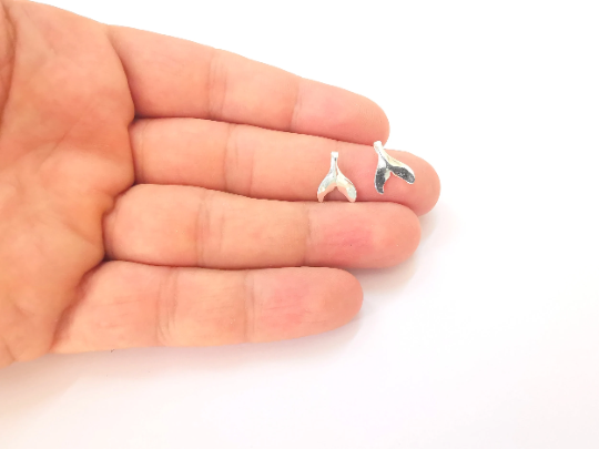 2 Fish Tail Sterling Silver Charms , 925 Silver Charms (13x10mm) G30041