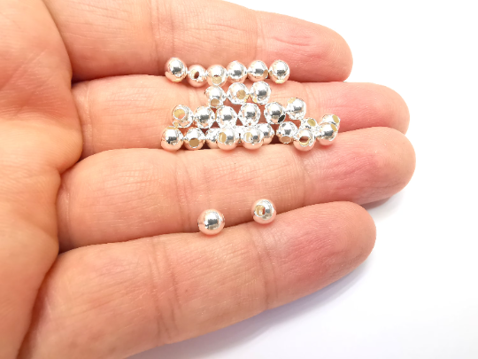 5 Sterling Silver Tiny Round Ball Beads, 925 Solid Silver Beads, 5mm Silver Bracelet Necklace Beads (5mm) G30066