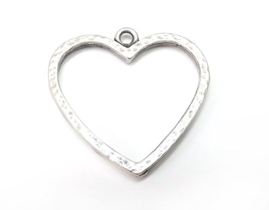 Heart Charms Antique Silver Plated Hammered Earring Components (32x31mm) G28446