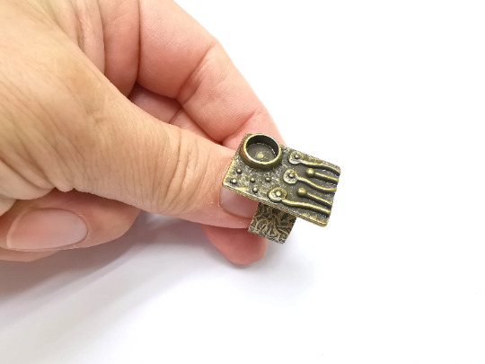 Flower Ring Blank Setting, Cabochon Mounting, Adjustable Resin Ring Base, Inlay Ring Blank Mosaic Bezels Antique Bronze Plated (8mm) G29302