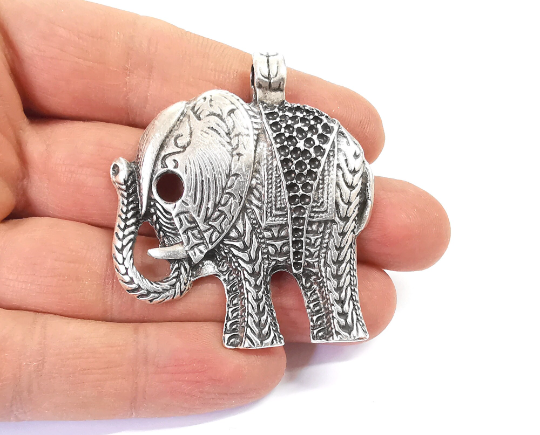 Elephant pendant Antique silver plated pendant (54x49mm) G24406